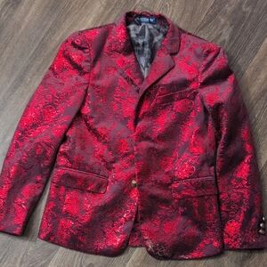Elegant Red Brocade Blazer